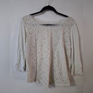 LC Lauren Conrad Cream Lace Front 3/4 Sleeve Blouse